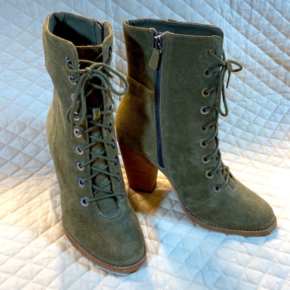 MIA Fontana Suede Lace Up Boots. New. Olive Green. Size 8.5. Side Zipper. - Picture 4 of 13